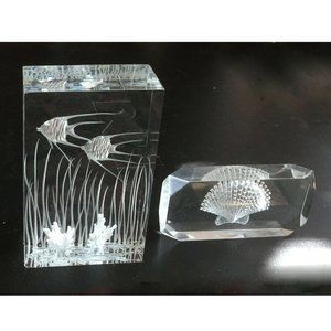Galvan Lucite Crystal Carved Fish Aquarium Sculpture & Clam Shell